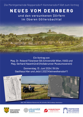 Flyer Vortrag "NEUES VOM DERNBERG" und den versunkenen Dörfern im Oberen Göllersbachtal